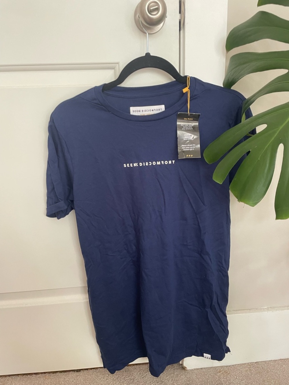 Seek Discomfort Navy Short-Sleeve from Yes Theory